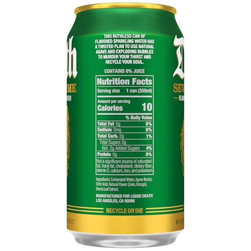 Image of Liquid Death Soda-Flavored Sparkling Water - Severed Lime (Classic Lime Soda), Less Sugar*, Huge Flavor, No Caffeine, No Artificial Sweeteners, 12 Fl Oz (Pack of 12)