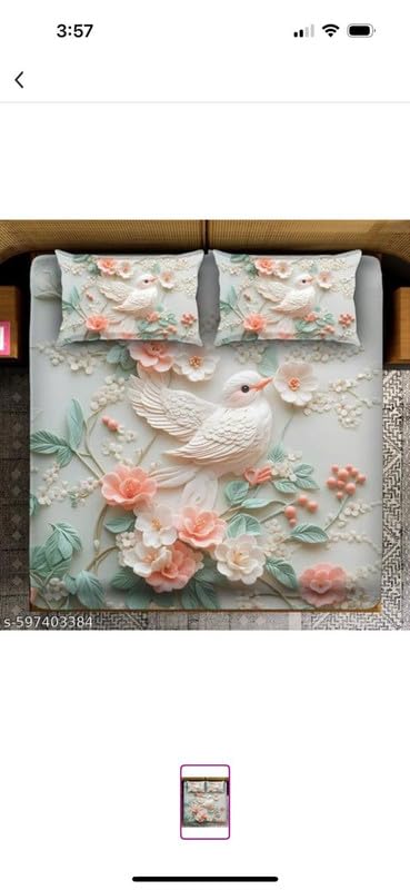 Image of DECOR WELL Premium 7D Digital Print Polycotton Double Bed Sheet with 2 Matching Pillow Covers - Soft, Wrinkle-Resistant & Vibrant Bedroom Decor - Green Sparrow