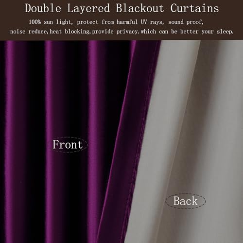 Image of PRIMROSE 100% Full Blackout Purple Velvet Curtains 63 inch Long for Living Room,Set of 2 Liner Rod Pocket Back Tab Thermal Window Curtains Room Darkening Heavy Decorative Curtains Drapes for Bedroom