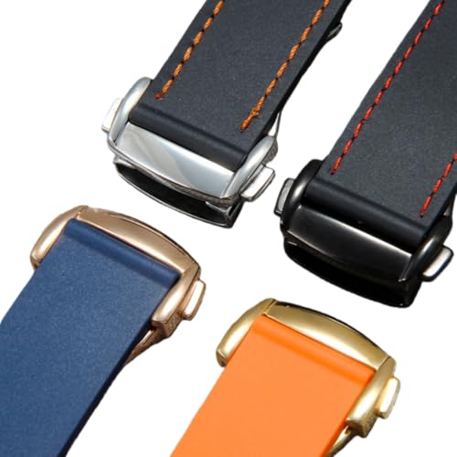 ROUREOX Pasek silikonowy 22mm Przeszywany gumowy pasek Wodoodporna opaska Pasek do zegarka Zapięcie motylkowe Zamiennik dla Omega Seamaster series-D5