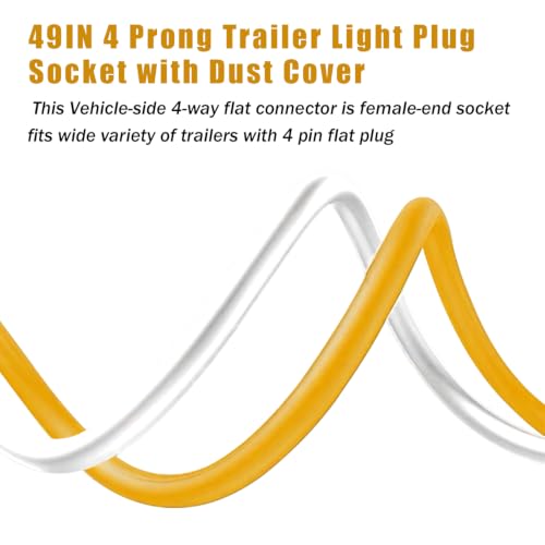 Image of 25 Inch 4-Way 4 Prong Trailer Wiring Harness Plug and 49 Inch Trailer Wiring Harness Male End Replacement Connector for Trailer Hitch Wire Multi-Purpose Ship Lamp Dust Cover
