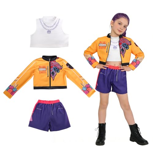 Oirigaga Korean Pop Idol Kostüm Kinder Mädchen, Huntrix Cosplay Set mit Jacke Tanktop Shorts, Anime Hunter-Stil Verkleidung für Karneval Fasching und Kinderrollenspiele Geburtstagsparty, 6-7 Jahre