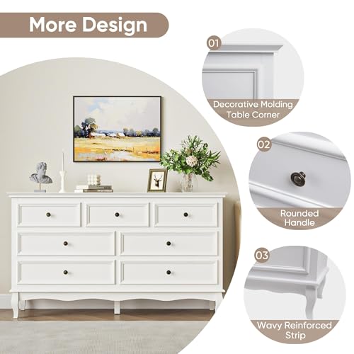 RoyalCraft White 7 Drawer Dresser for Bedroom, Modern Chest of Drawers with Solid Wood Legs and Painted Finish, Wooden Storage Closet Cabinet Organizer for Living Room, Hallway - Image 3