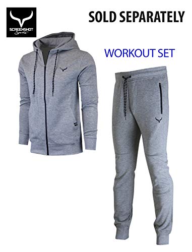 Image of Screenshot SPORTS-A4053 Mens Premium Slim French Terry Spandex Fleece Pants - Athletic Jogger Fitness Workout Gym Zipper Pockets