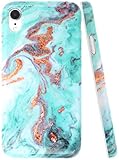 A-Focus Case for iPhone XR Case, Glossy Smooth Marble Series IMD Design Bumper Shock Proof Flexible Slim TPU Rubber Case for iPhone XR 2018 6.1 inch Glossy Bluish Green