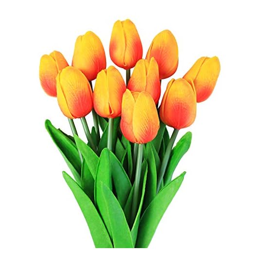 Veryhome 10 unids Tulipanes Artificiales Tulipanes Flores Reales Falsas para la decoración de la Boda del Partido del Hotel en casa, Naranja