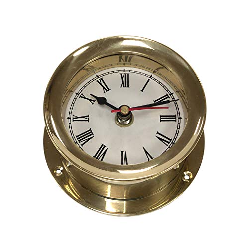 Schooner Bay Co. Nautical Wall Clock, Brass, 3-3/4 Inch, Roman