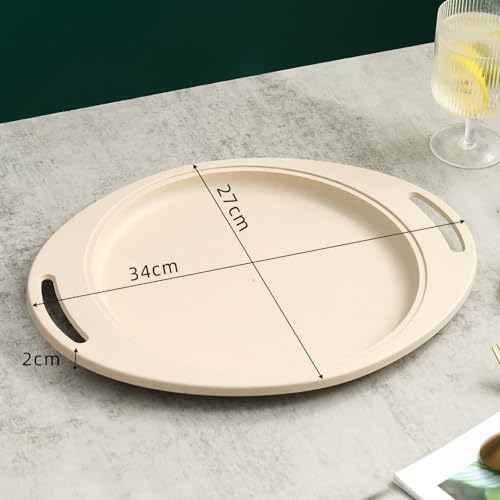 Image of Lightweight & Unbreakable Deep Dinner Plates for Pasta, Noodles, Dinner, Camping Dish, Cereal, Fruits, Snacks, Salads, Wedding Dishwasher & Microwave Safe Dinnerware (34cm, Beige, Set of 3)
