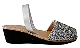Avarcas menorquínas con tacón/cuña de 4,8 cm, Abarcas, Albarcas, Sandalias (40, Glitter Plata)