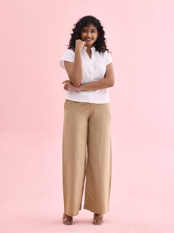 Image of GO COLORS Soft Viscose & Linen Blend Linen Palazzo Full Length for Women| Breathable, Mid Rise