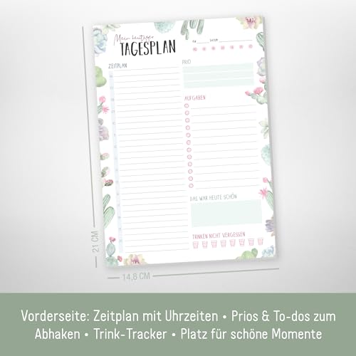 paper&you® Agenda diaria A5 "Cacti" 50 hojas - agenda diaria con lista de tareas, calendario, prioridades, anotaciones diarias y mucho más - sostenible y respetuosa con el medio ambiente - imagen 3