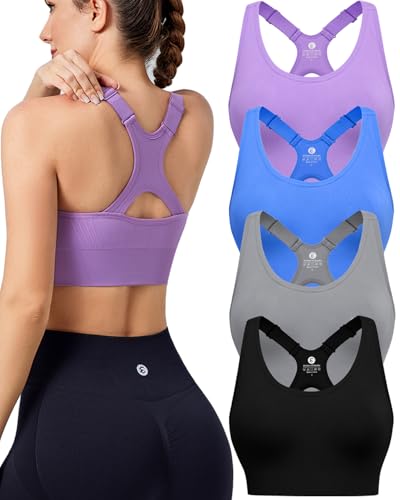Image of Evercute High Impact Sports Bras for Women 3 /4 /5 Pack, Adjustable Straps Padded Supportive Seamless Racerback Running Bras
