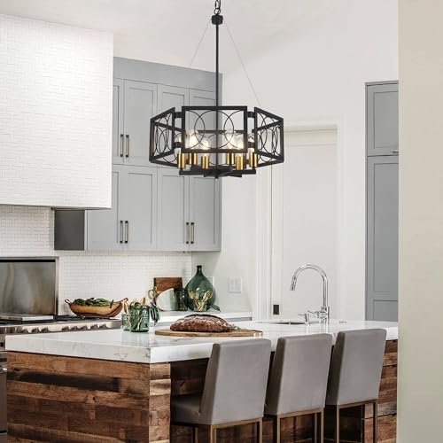 Yidelloc ST0034 22.8 Inch Modern Farmhouse Chandelier Black Gold Pendant Light Fixtures 6-Light Large Vintage Industrial Metal Chandeliers thumb #2