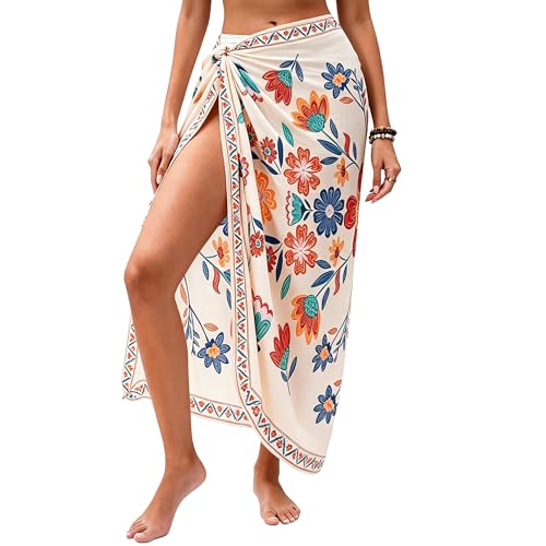 HORISUN Damen Sarong Strand Wrap Cover Up Leichter Gedruckter Badeanzug Bikini Pareo Bademode Kleid Freie Größe Bunte Blumen