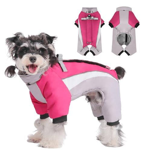 IUOUTG フリースは寒い天候のための暖かい冬の犬のジャケット、柔らかい反射フルボディ防風および防水の小犬のコートを4本の足および小型中型犬のためのハーネスの穴で列付けました