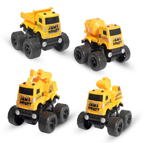 Image of Amazon Brand - Jam & Honey Construction Toy I Push & Go I Sand Toys for Kids 3+ Years I Set of 4 I Dumper /Crane /Excavator /Cement Mixer
