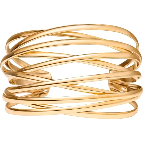 Twisted Cuff Bangle Bracelet for Women Trendy Multi-layer Wire Warp Bangle Bracelet Wide Open Chunky Cuff Bracelet, Gold & Rose Gold & Silver & Black & Copper - Main Image
