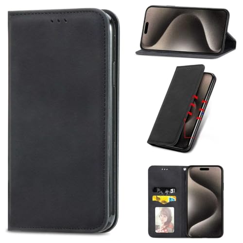 UPLAI Leder Hülle für TCL NxtPaper 60 Ultra, Stoßfest Prämie PU Hautgefühl Magnetisch Handyhülle mit Ständer Kartenfächer, Folio Brieftasche Schutzhülle Hülle. Schwarz