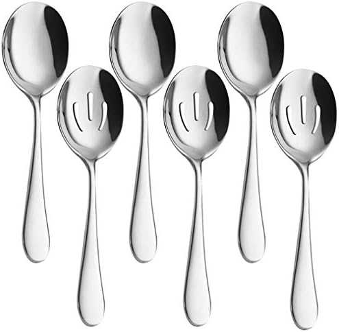 Serving Spoons x 3, Slotted Spoons x 3, AOOSY 8.7 inches Utility Advanced Performance Skimmer Perforated, 8 3/4" Stainless Steel Serving Spoons Set for Buffet Can Banquet Cooking Kitchen Basics
