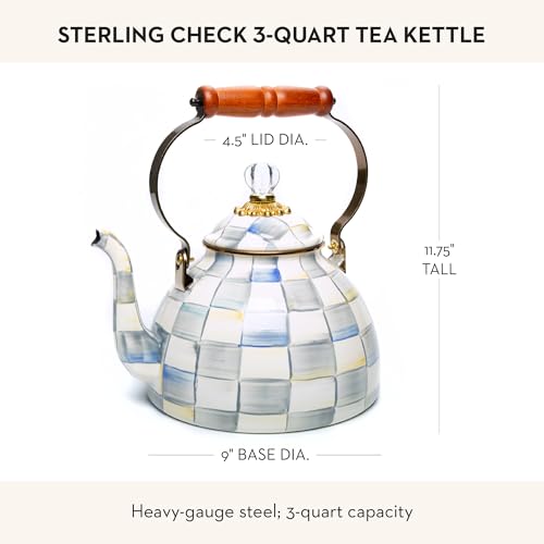 Image of MACKENZIE-CHILDS Tea Kettle, 3 Quarts, Gray-and-White Sterling Check