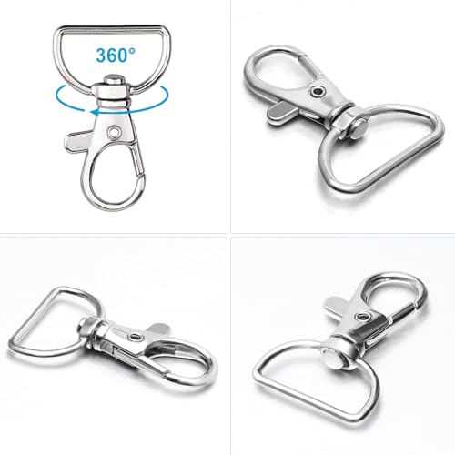 Miniatura 3 de Weniubit Lote De 40 Llaveros Giratorios Plateados Con Anillo En D, Giratorio 360 , Ancho Interior De 25 Mm, Mosquetón Para Mochila, Bolso, Bricolaje