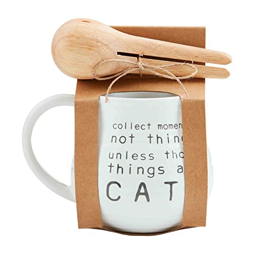 Mud Pie Collect Cat Mug Scoop Set, mug 12 oz | scoop 5 1/4", White