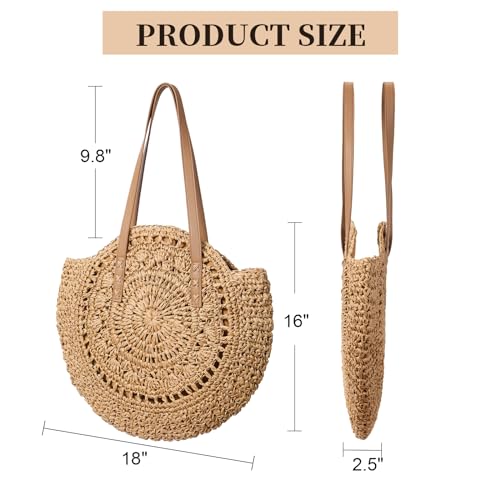 Image of Pleneal Straw Beach Bags for Women - Women Beach Handmade Woven Tote Bag, Summer Mesh Hollow Shoulder Bag for Holiday