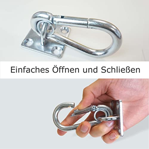 Connecting Ring Horse with Carabiner Connector for Screwing Eye Plate Solid Stainless Steel with 4 x Screws + 4 x Dowels (1 x Connecting Ring with Carabiner) - Image 2