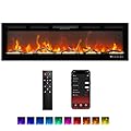 Klysiora Smart Electric Fireplace with Remote Control & Alexa/WiFi, 60 Inch Wall Mount/in Wall Recessed Insert Black Electric Fireplace-13+12 Realistic Ember Color/Flame Options,1500W Heater