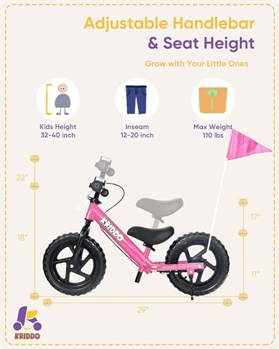 Image of KRIDDO Pro Toddler Balance Bike 2+ Year Old with Hand Brake and Kickstand