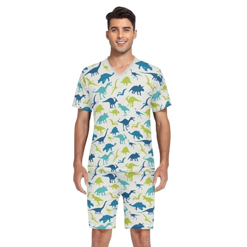 Men's Pajama Set Summer Short Sleeve Dinosaurs Loungewear 2 Piece Sleepwear Set with Pockets4