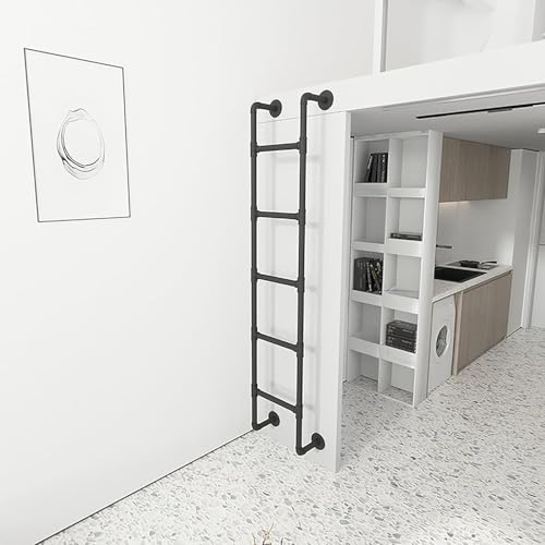 Escalera de pared metálica resistente para litera con baldas de diseño 4