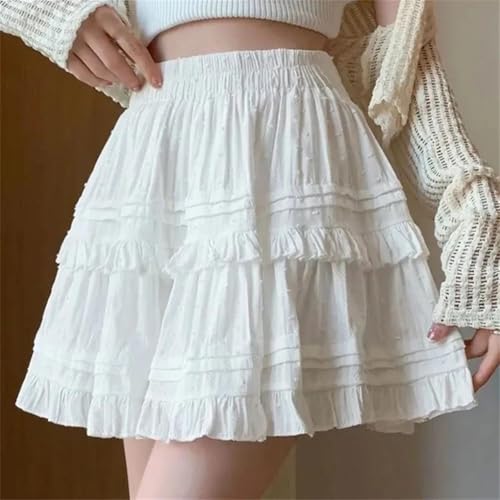 Women's Sweet Lace Mini Ruffles Pleated Short Skirts Woman High Waist A Line Skirt2