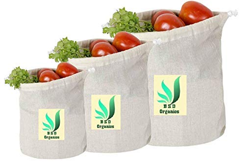 BSD Organics Eco Home Store - Bolsa de almacenamiento reutilizable de muselina para frutas y verduras, 9 números Cover