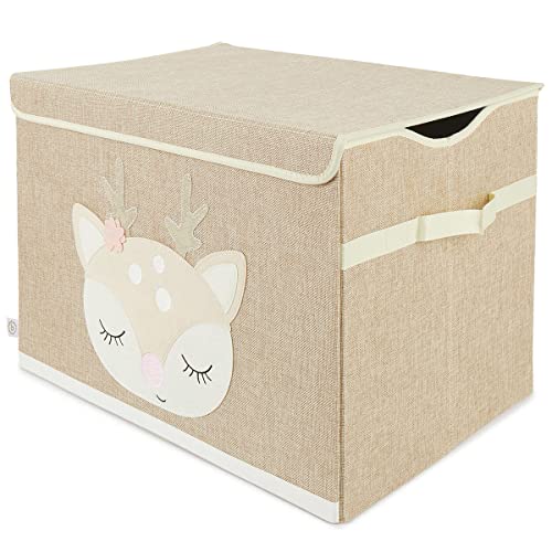 Bieco Faltbox mit Deckel | 65 Liter | ca. 36 x 36 x 51 cm | Spielzeugkiste | Kinder | Kisten | groß | Wickeltisch Organizer | Reh Ella