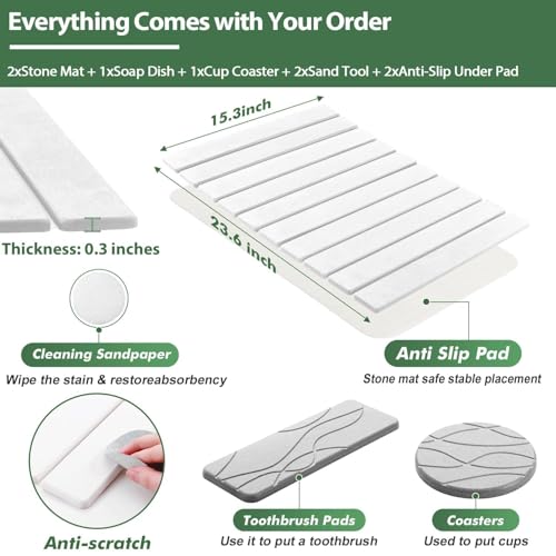 Alfombrilla de diatomeas para baño y cocina, pack de 2 placas secantes multiusos de 23x15" 5