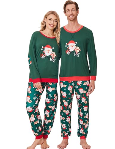 Ekouaer Couple's Pajama Set Sleepwear Pjs Christmas Long Sleeve Crewneck Shirts and Bottoms Soft Comfy Sleep Sets Green Snowmen Medium