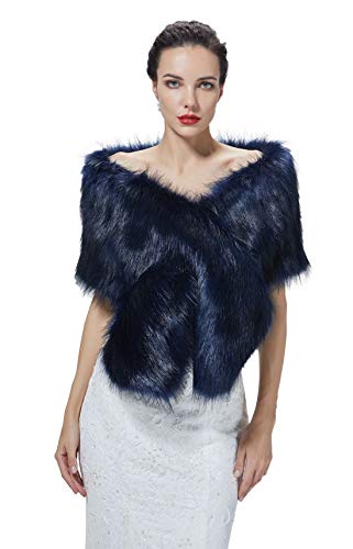 BEAUTELICATE Chal Invierno Mujer Estola de Pelo Fiesta Abrigo para Boda Nupcial （Azul Marino Con Agujero）