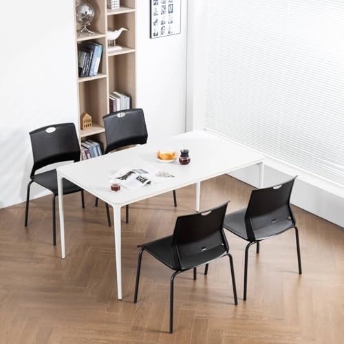 Image of Black Stackable Chairs Set of 4, Modern Office Guest Chair Wide Seat, Stackable Dining Chairs, Plastic Chair for Conference Room, Church,Living Room, Waiting Room, Classroom.