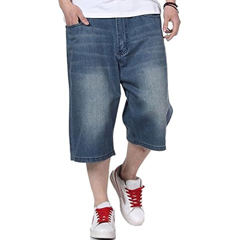 Sveizo Men's Hip-Hop Wash Denim Pocket Shorts Baggy Pants Jeans-38 Cover