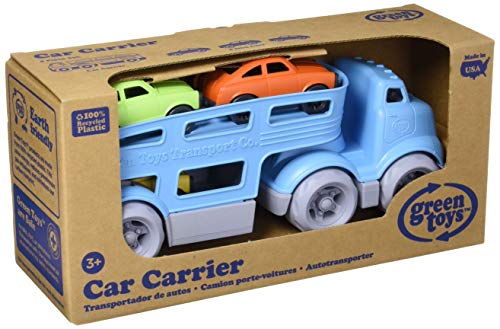 Image of Green Toys Car Carrier, Blue CB - Pretend Play, Motor Skills, Kids Toy Vehicles. No BPA, phthalates, PVC. Dishwasher Safe, Recycled Plastic, Made in USA.