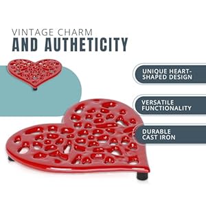 Comfify Set of 6 Small Cast Iron Heart Trivet Vintage Design for Kitchen Countertop Dining Table Decorative Recycled Metal with Rubber Feet Protects Surfaces from Hot Dishes