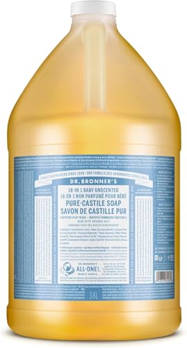 Image of Dr. Bronner’s - Pure-Castile Liquid Soap (Baby Unscented, 1 Gallon) - Made with Organic Oils, 18-in-1 Uses: Face, Hair, Laundry and Dishes, For Sensitive Skin and Babies, No Added Fragrance, Vegan