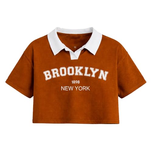 Image of FUNKY MONKEY Girls Cotton Crop Polo T-Shirt | Half Sleeve Collar Neck Printed Top | Stylish Kids Crop Tee for Girls