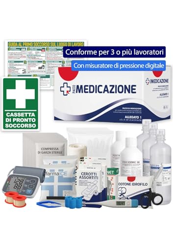 ONFARMA KIT REINTEGRO DIGIT BRACCIO pacchetto ricambio per cassetta medica di pronto soccorso con MISURATORE DI PRESSIONE DIGITALE DA BRACCIO e CARTELLO per aziende con 3 o più lavoratori