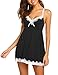 Produktbild Avidlove Nachtwäsche Damen Sexy Spitze Dessous Kleid Spaghettiträger Nachtkleid Nachtwäsche Negligee V-Ausschnitt Sleepwear Unterkleid Minikleid Sexy Schwarz L