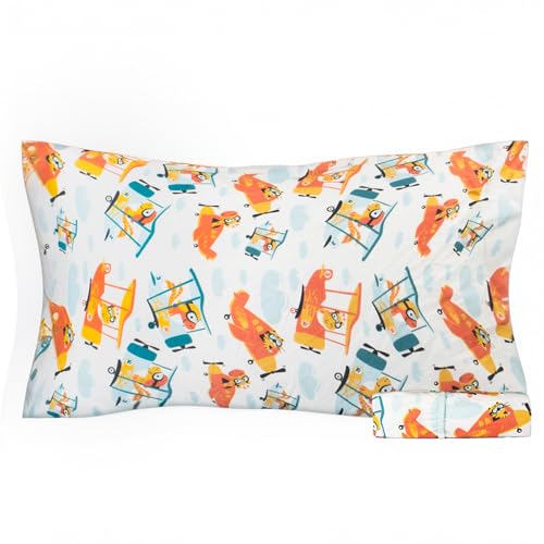 Salt Earth 100% Cotton 210TC Kids Bedsheet, Twin Fitted Sheet, Toddler Bed, 2 Piece Bedding Set 1 Fitted Sheet & 1 Pillowcase, Themed Toddler Bed Sheets, Cute Sheets for Kids Bed(Helicopter)