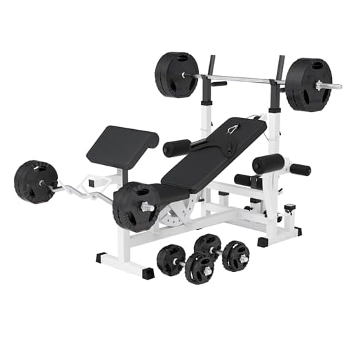 GORILLA SPORTS® Hantelbank - inkl. 100kg Hantelset, Ablage, Dip-Station, Curlpult, Beincurler, Butterfly, Latzug, Verstellbar, Schwarz/Weiß - Multifunktion Trainingsbank mit Gewichten, Kraftstation