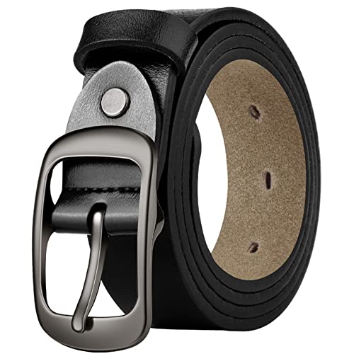 West Leathers [2 Pack] Women's Belt, Fashion Cowhide With Pin Buckle Waist Belt For Jeans Pants (Medium: Fits Waist From 31"-34", 01-Black & Coffee) #TOP1