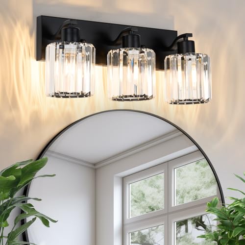Image of Crystal Bathroom Vanity Lights 3 Lights Bathroom Light Fixtures Over Mirror 18 Inch Vanity Light for Bathroom Wall Sconce for Mirror Kitchen Hallway Cabinet